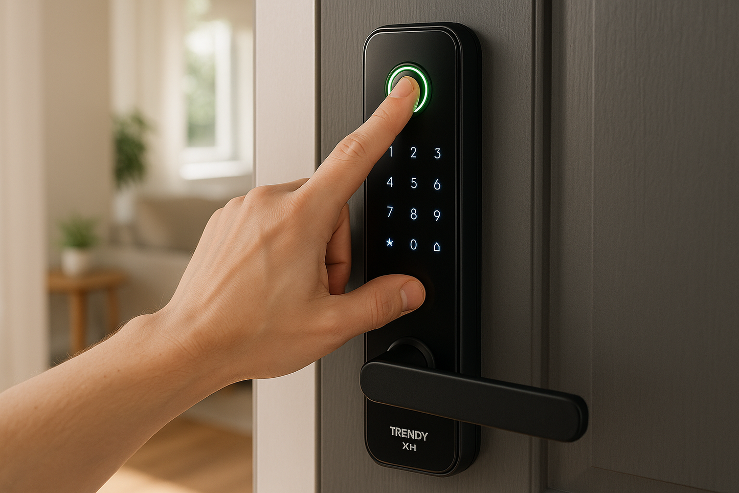 Lifestyle shot showing fingerprint unlock